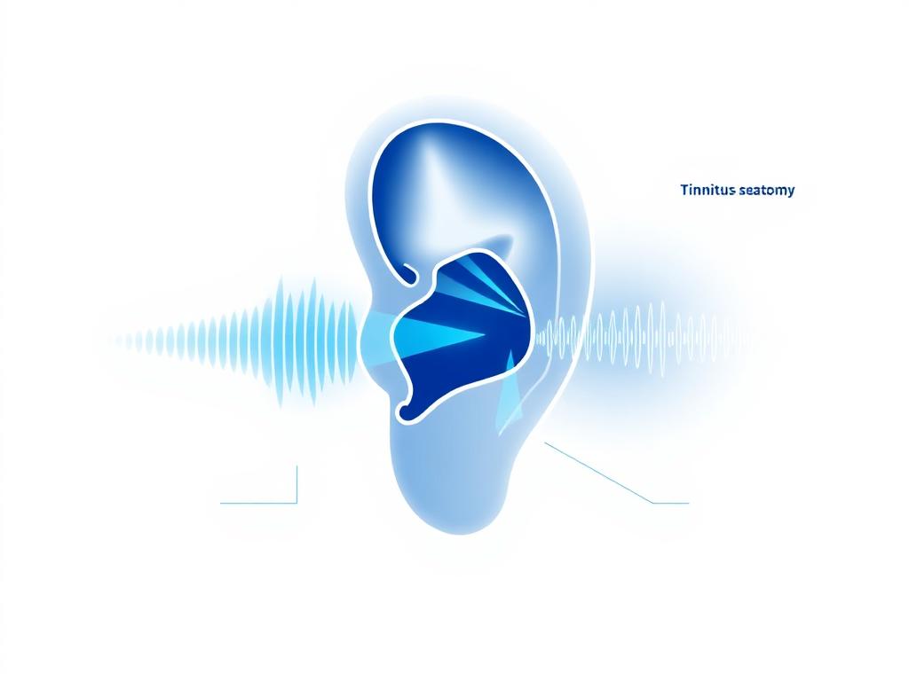 Diagram showing how tinnitus affects the inner ear with sound wave disruption
